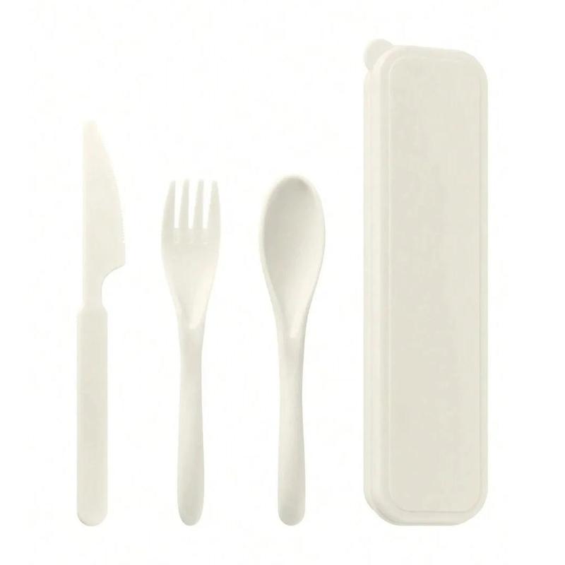 1pc Solid BPA-Free Eco-Friendly Reusable Plastic Cutlery Set - Fork, Knife, Spoon, Portable Back to School Outdoor Tableware for Camping