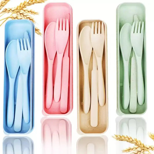 1pc Solid BPA-Free Eco-Friendly Reusable Plastic Cutlery Set - Fork, Knife, Spoon, Portable Back to School Outdoor Tableware for Camping