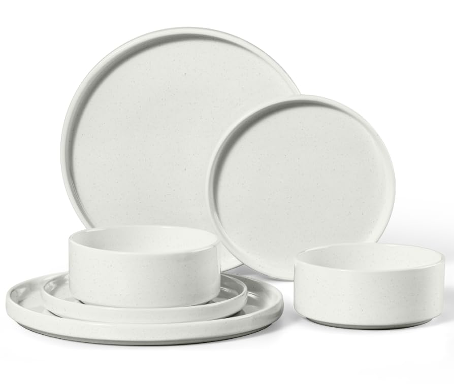 E-far Stoneware Dinnerware Sets, 12-Piece Black Plates and Bowls Set for 4