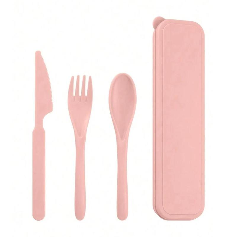 1pc Solid BPA-Free Eco-Friendly Reusable Plastic Cutlery Set - Fork, Knife, Spoon, Portable Back to School Outdoor Tableware for Camping