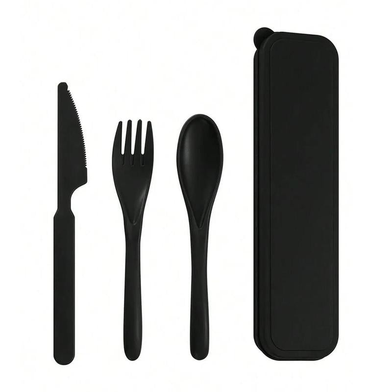 1pc Solid BPA-Free Eco-Friendly Reusable Plastic Cutlery Set - Fork, Knife, Spoon, Portable Back to School Outdoor Tableware for Camping