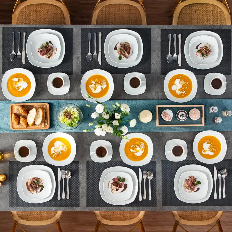 MALACASA Porcelain Dinnerware Set - Square Ceramic Plates & Bowls Set, 18/24/30/36/50 Pieces, Modern Design, Dishwasher & Microwave Safe Cutlery Winter Holiday