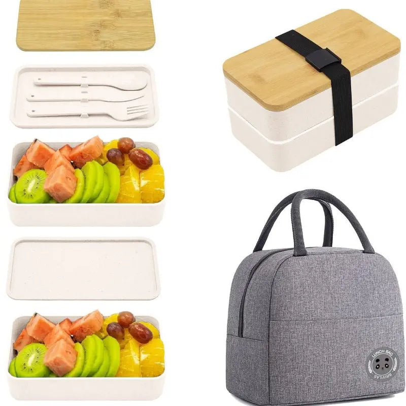Double-Layer Japanese Leakproof Lunch Box Set, Includes Insulated Food Bag, Large-Capacity Compartment, Microwave Safe Plastic Container, Lunch Box With Containers