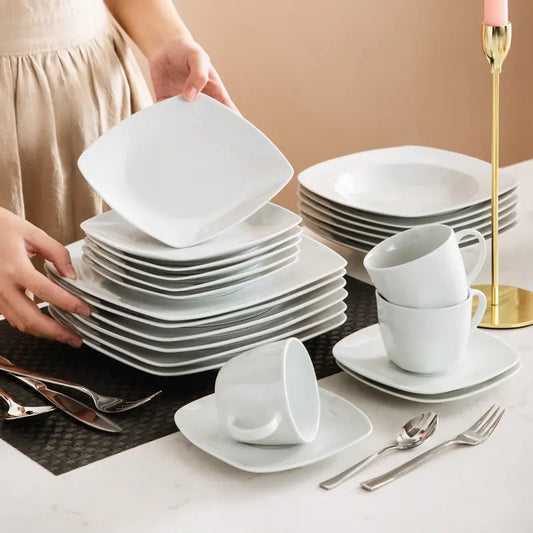 MALACASA Dinnerware Sets, Grey White Plates and Bowls Sets for 6, 18/30 Pieces Mordern Square Dinnerware Sets, Series Julia Winter Holiday
