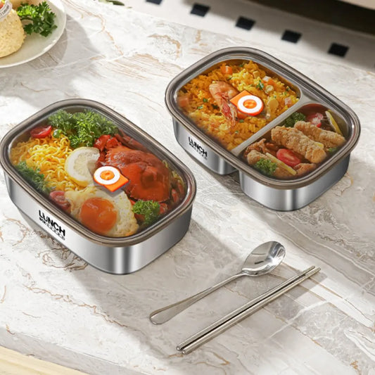 Modern Stainless Steel Lunch Box, Microwave Safe Leak-Proof Food Container, Home and School Use, Durable Meal Prep Solution
