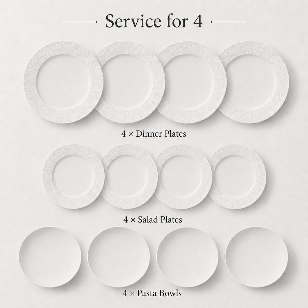 Villeroy & Boch Manufacture Rock Blanc 12 Piece Dinnerware Set, White