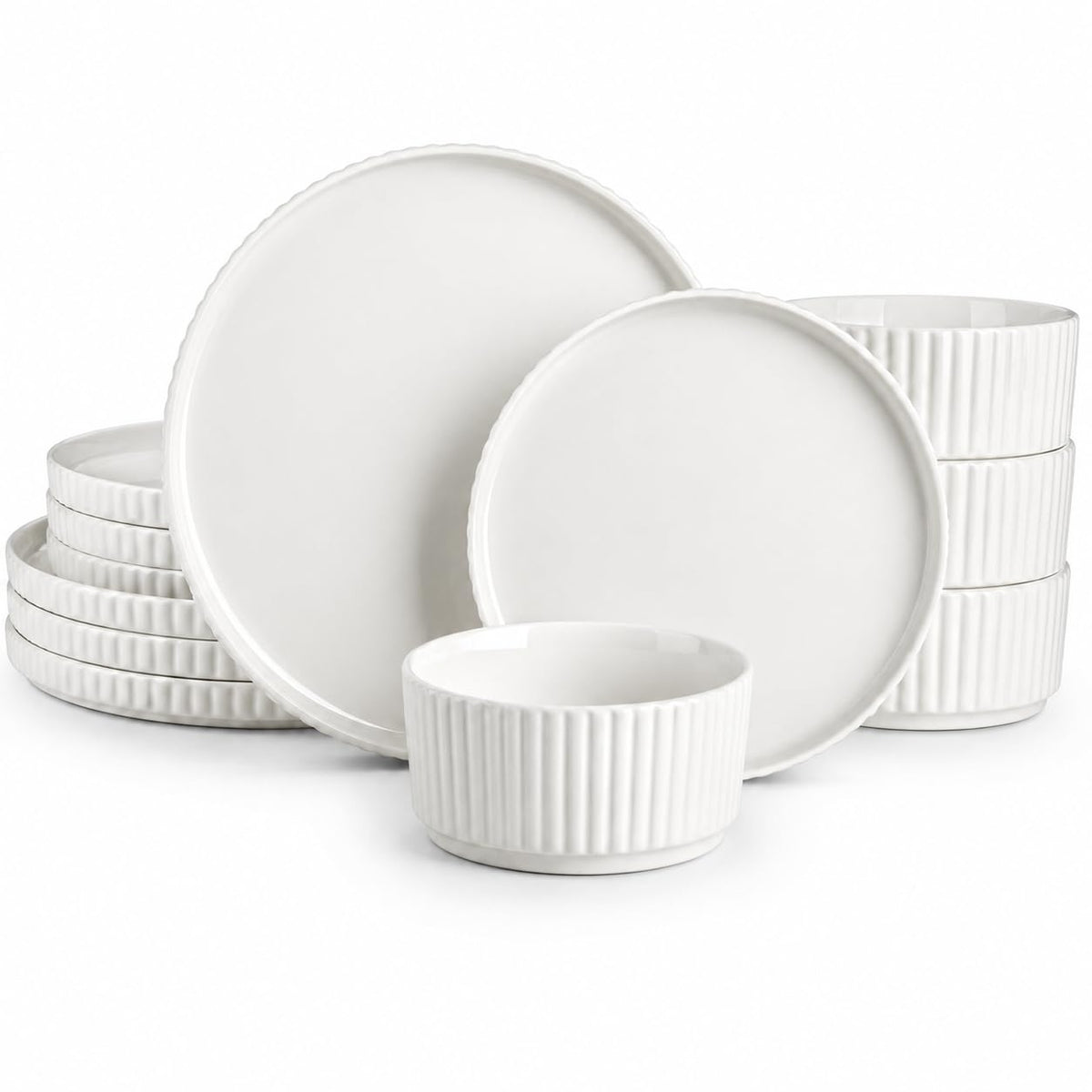 MALACASA Porcelain 18 Pieces Plates and Bowls Set, Dinnerware Set for 6