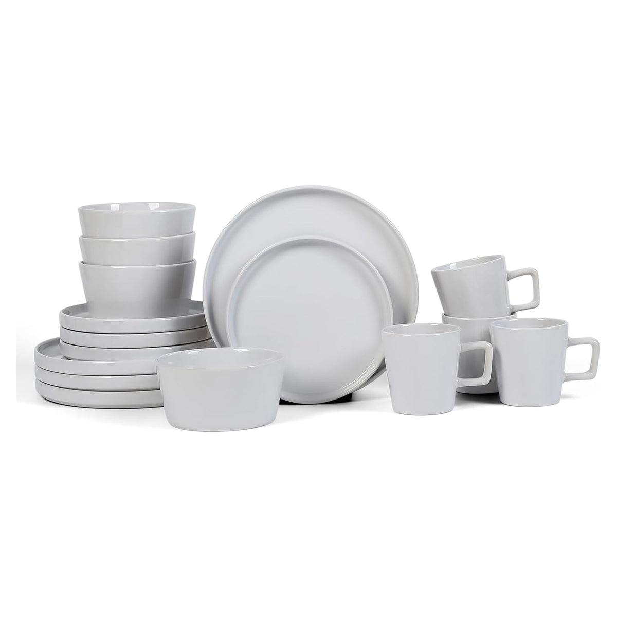 Stone Lain Celina Stoneware 16 Piece Dinnerware Set, Plates and Bowls, Black Matte Dish, Service for 4 – Minimalist Round Style, Microwave & Dishwasher Safe