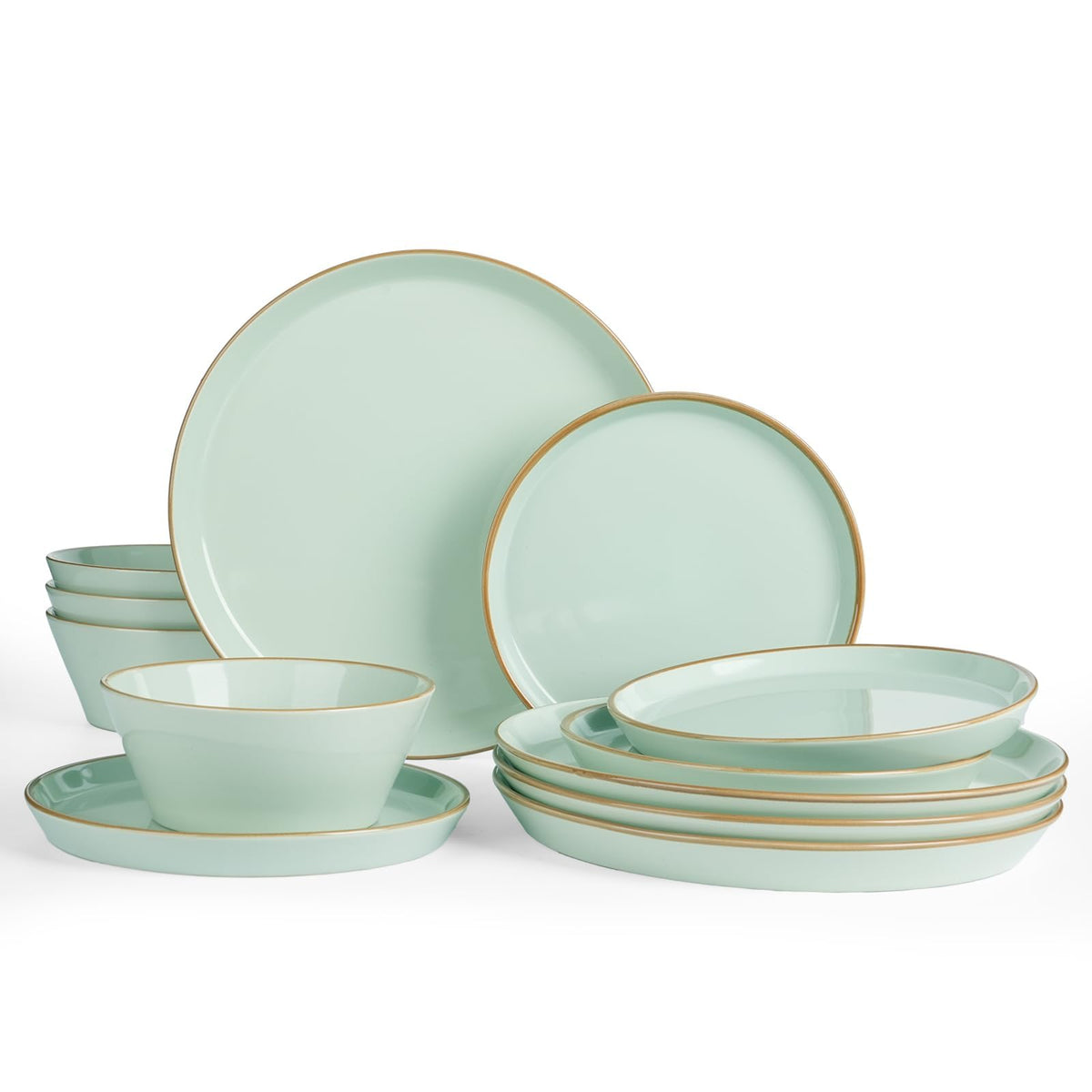 Famiware Saturn Dinnerware Sets, Ceramic Dishes for 4, Rimmed Plates, Bowls