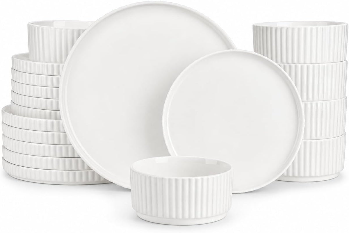 MALACASA Porcelain 18 Pieces Plates and Bowls Set, Dinnerware Set for 6
