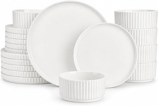 MALACASA Porcelain 18 Pieces Plates and Bowls Set, Dinnerware Set for 6