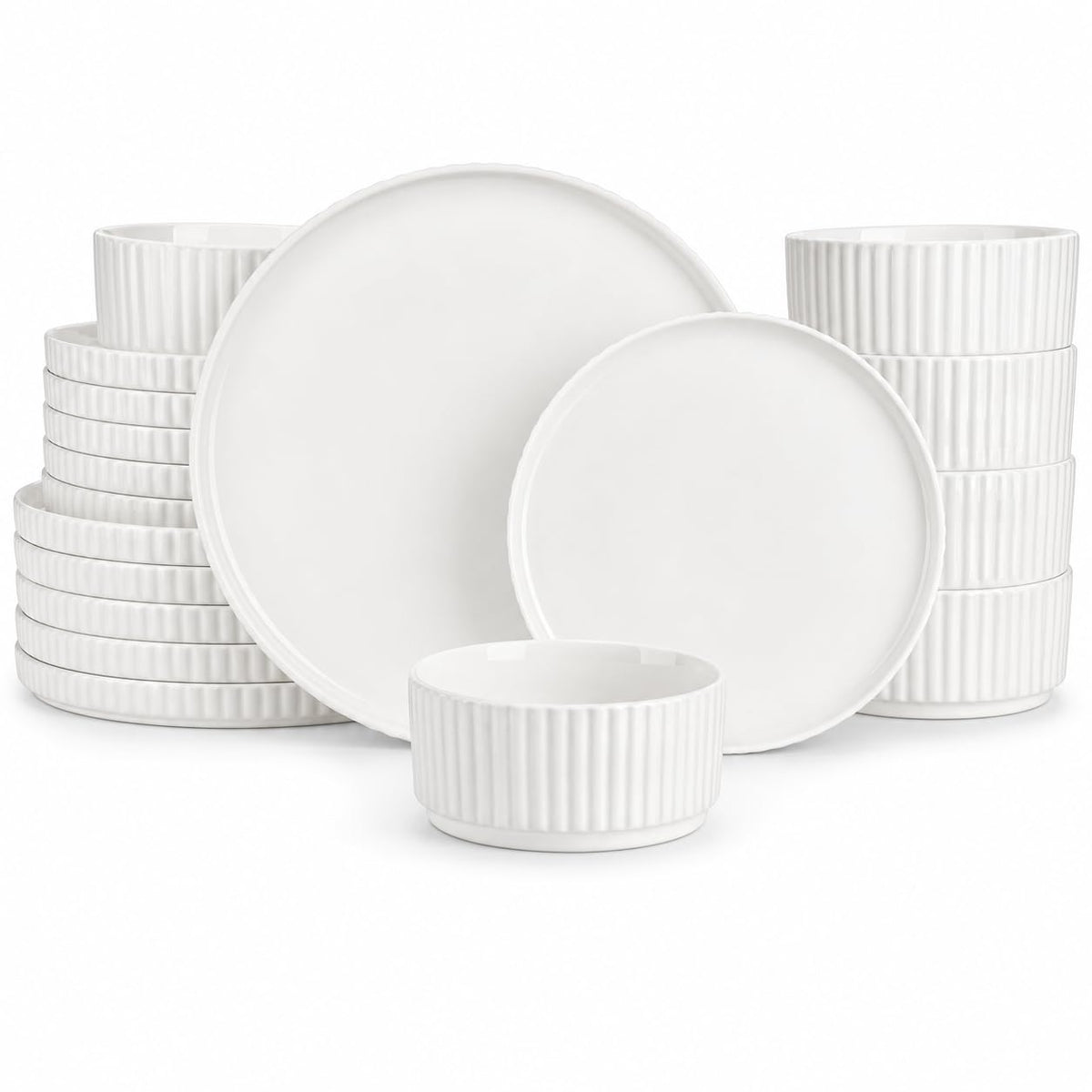 MALACASA Porcelain 18 Pieces Plates and Bowls Set, Dinnerware Set for 6