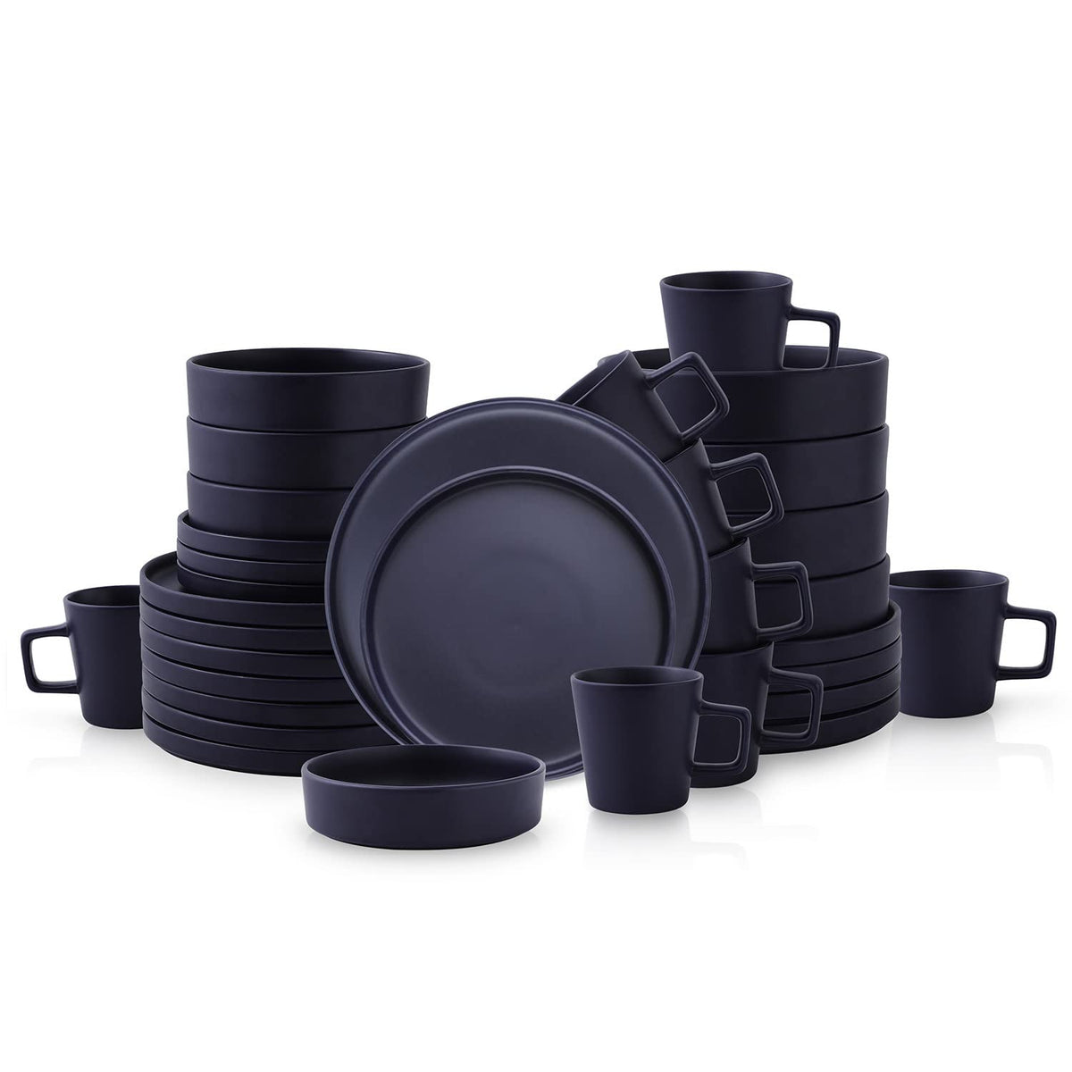 Stone Lain Celina Stoneware 16 Piece Dinnerware Set, Plates and Bowls, Black Matte Dish, Service for 4 – Minimalist Round Style, Microwave & Dishwasher Safe