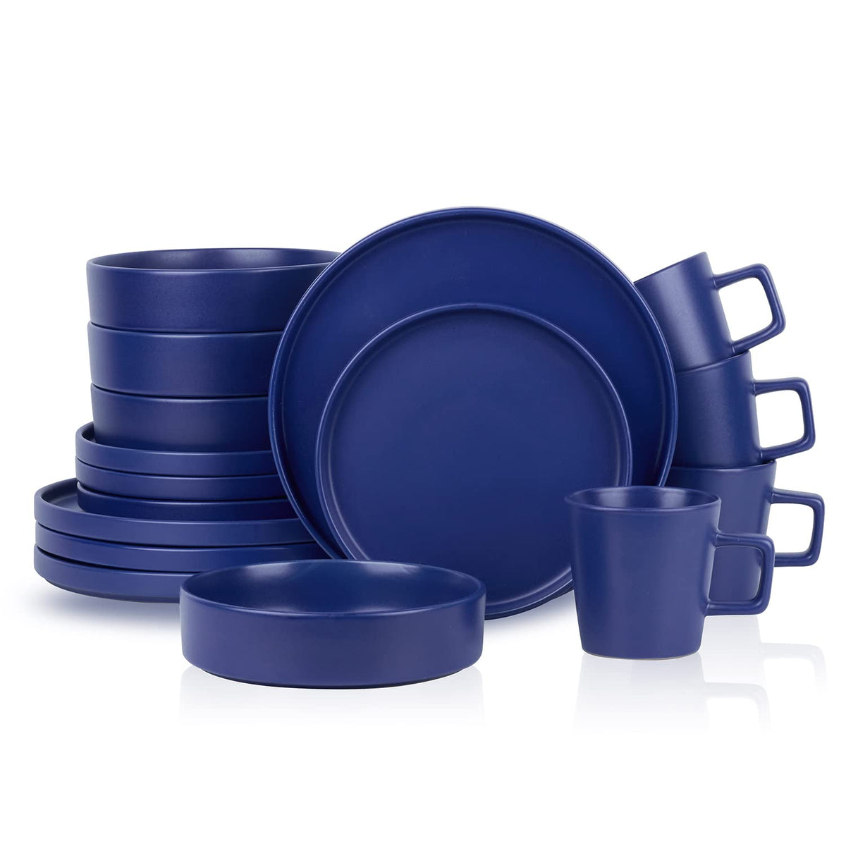 Stone Lain Celina Stoneware 16 Piece Dinnerware Set, Plates and Bowls, Black Matte Dish, Service for 4 – Minimalist Round Style, Microwave & Dishwasher Safe