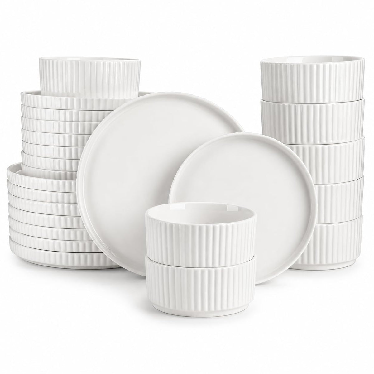 MALACASA Porcelain 18 Pieces Plates and Bowls Set, Dinnerware Set for 6