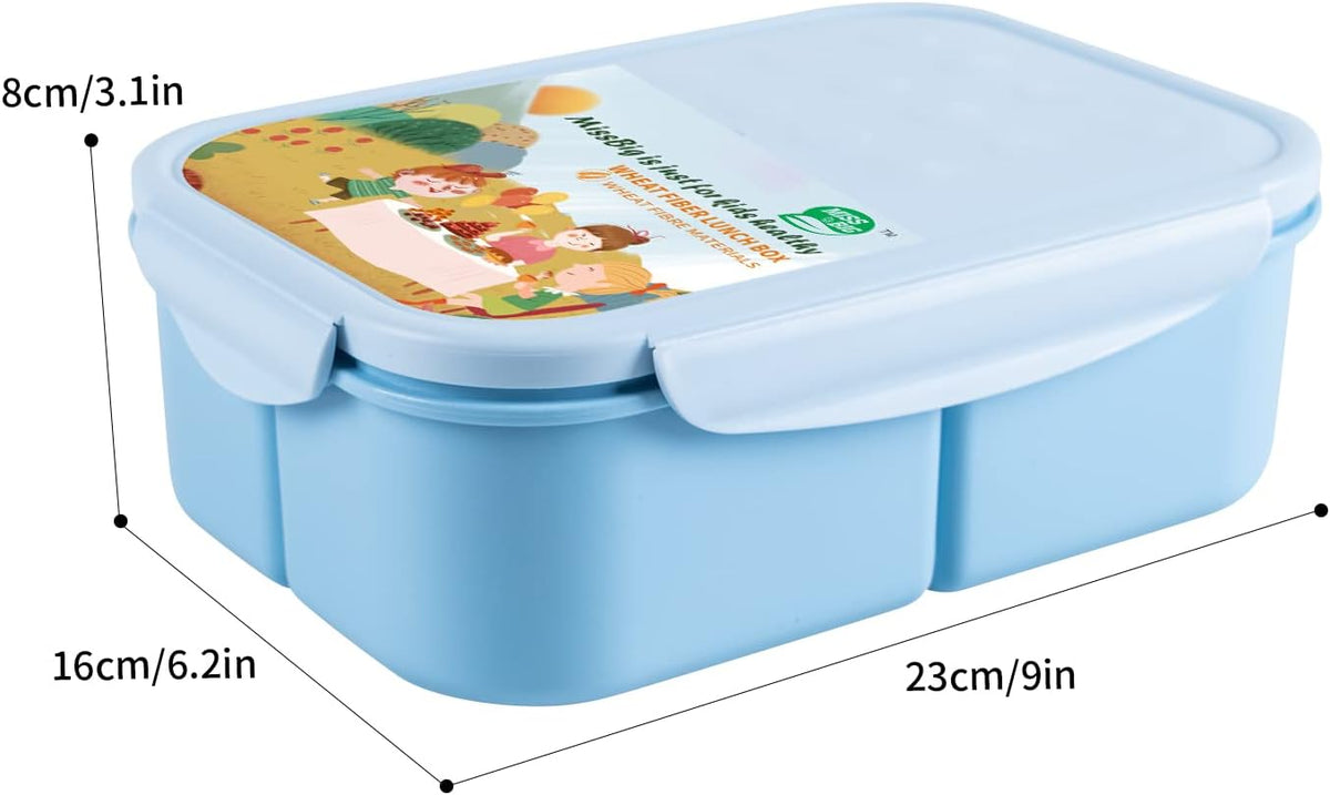 MISS BIG® Large Bento Lunch Box for Adults, 1900ml, 3 Compartments, Blue