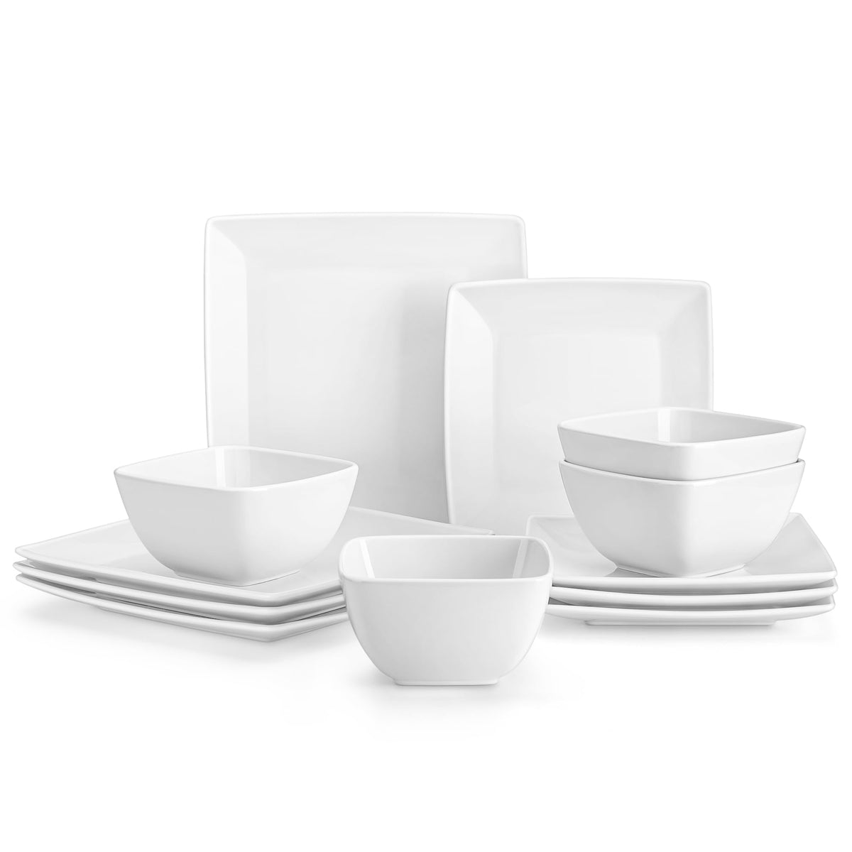 vancasso Soho Dinnerware Sets 12 Pieces, Black Stoneware Square Place Setting, Plates and Bowls Sets, Dinner Plate, Dishes Set for 4