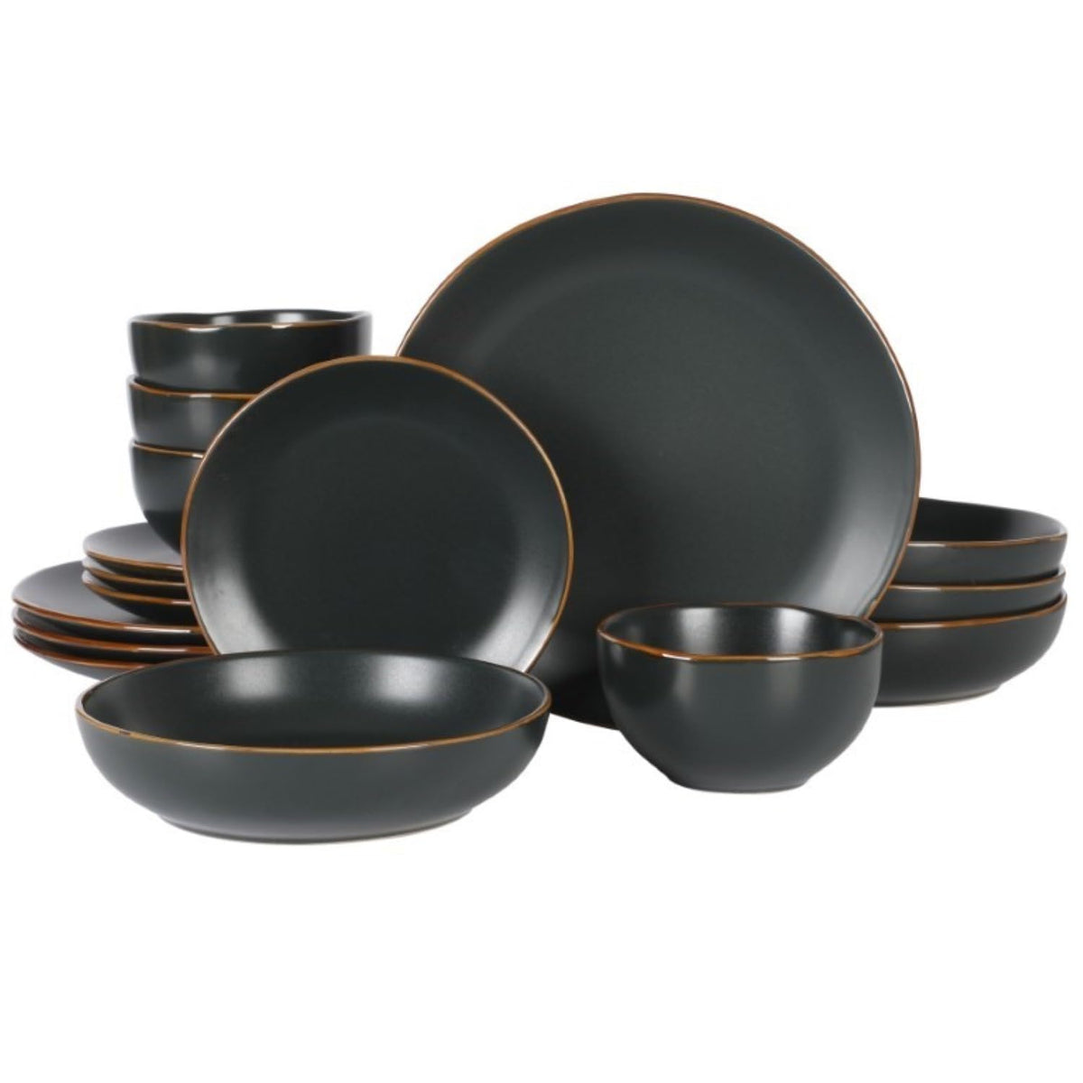 Gibson Home Hazeltine 16-Piece Navy Blue Stoneware Dinnerware Set – Plates and Bowls, Durable Ceramic Kitchen Dinner Set