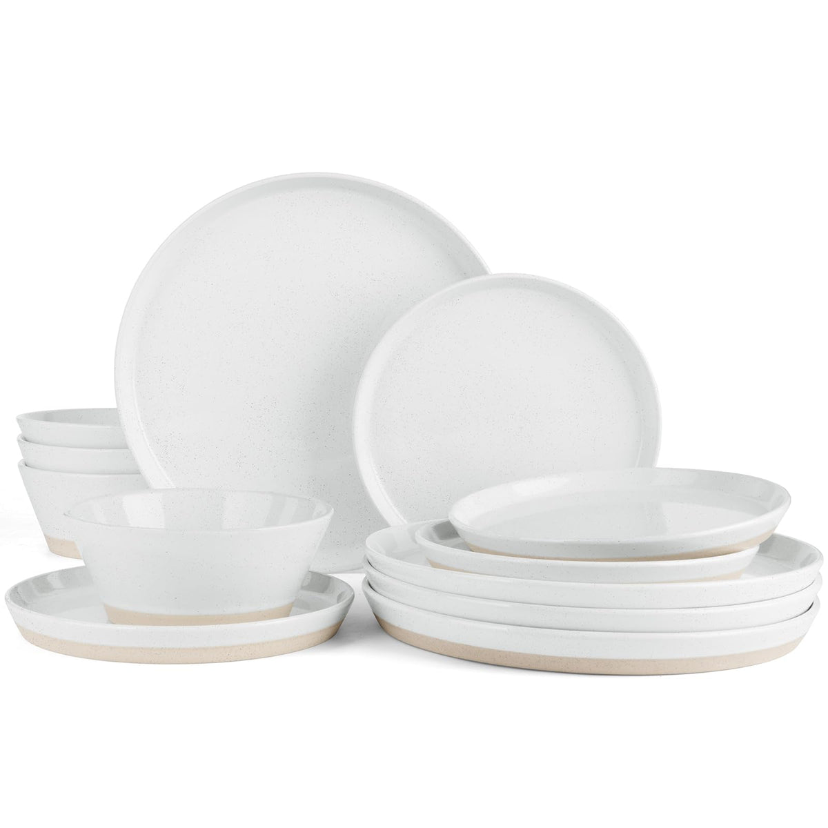Famiware Saturn Dinnerware Sets, Ceramic Dishes for 4, Rimmed Plates, Bowls