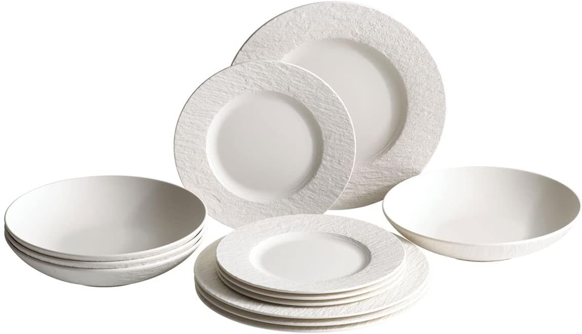 Villeroy & Boch Manufacture Rock Blanc 12 Piece Dinnerware Set, White