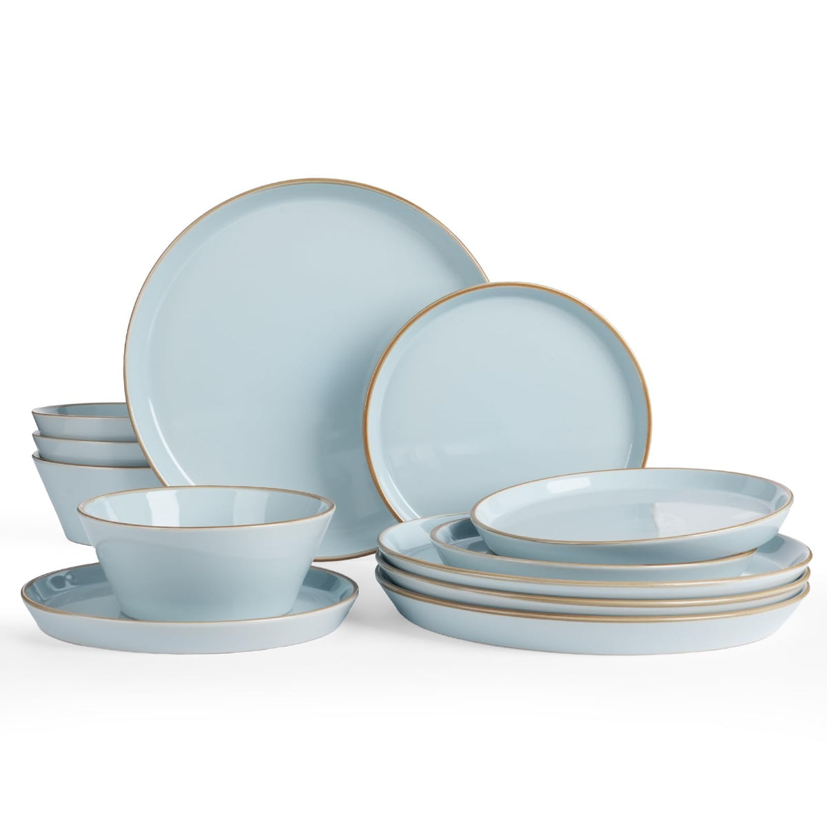 Famiware Saturn Dinnerware Sets, Ceramic Dishes for 4, Rimmed Plates, Bowls