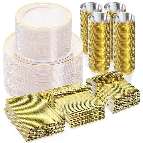 BESTVIP 600PCS Gold Dinnerware Set for 100 Guests,