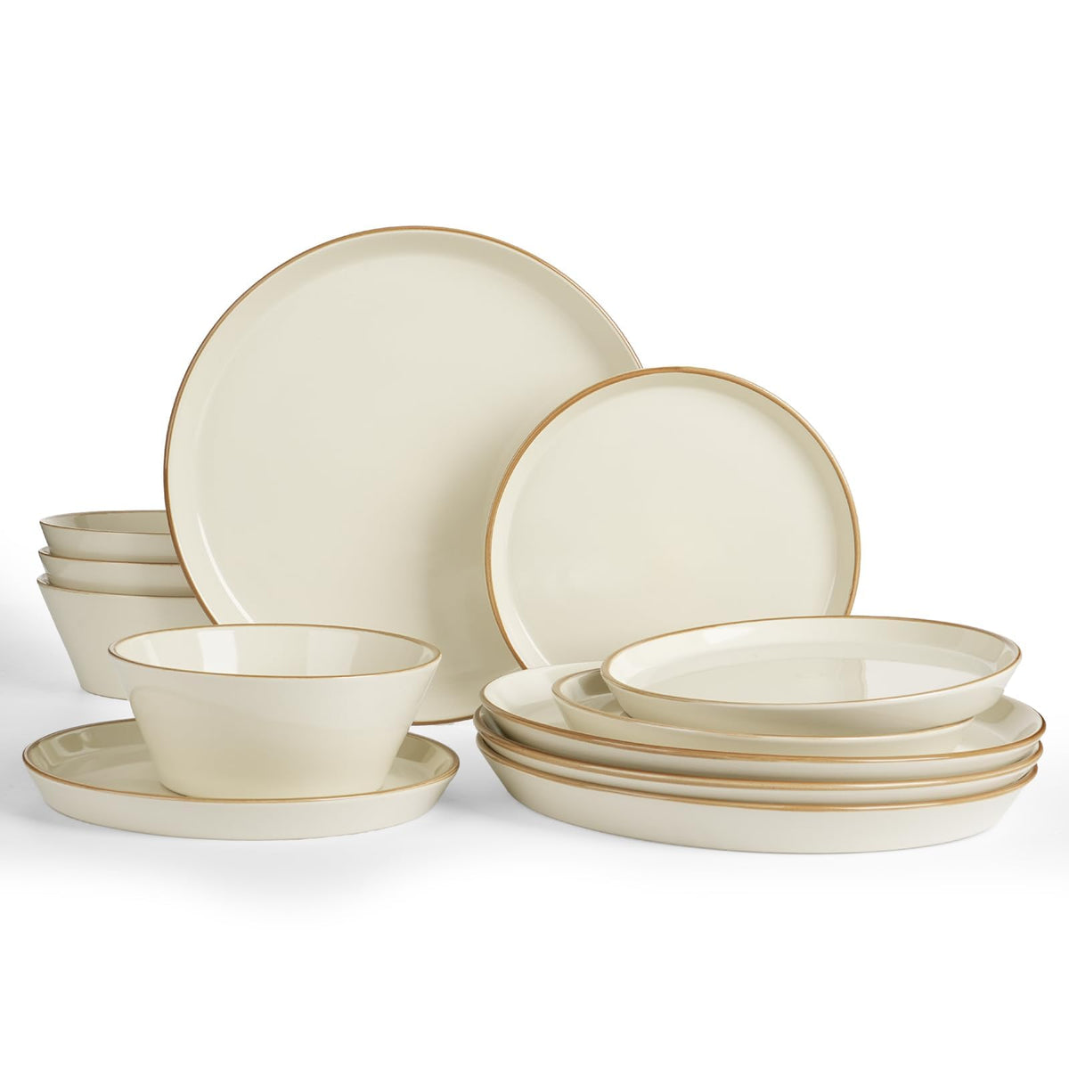 Famiware Saturn Dinnerware Sets, Ceramic Dishes for 4, Rimmed Plates, Bowls