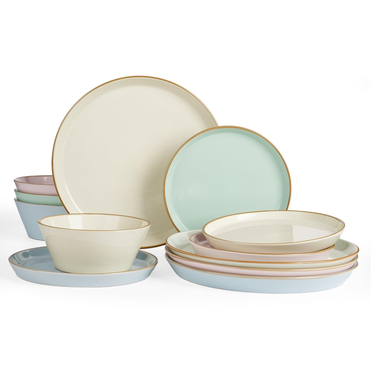 Famiware Saturn Dinnerware Sets, Ceramic Dishes for 4, Rimmed Plates, Bowls