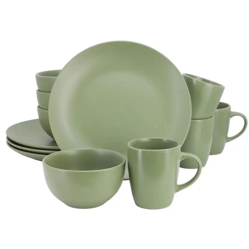 Gibson Home Everyday Plus 12 Piece Round Stoneware Dinnerware Set in Green
