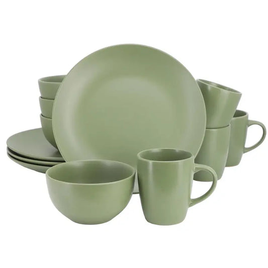 Gibson Home Everyday Plus 12 Piece Round Stoneware Dinnerware Set in Green
