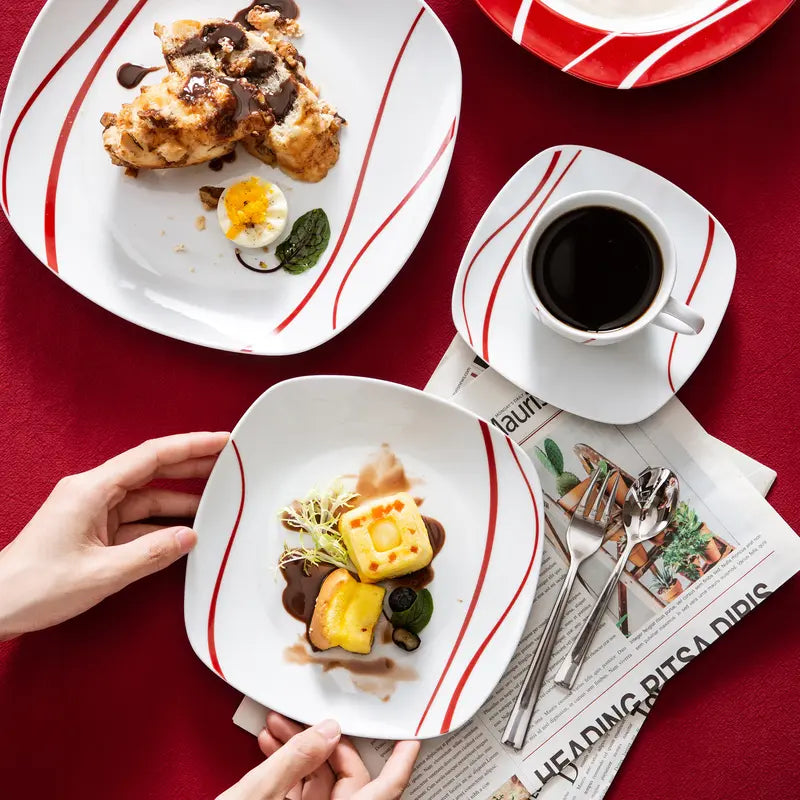 MALACASA Fiesta Dinnerware Sets, 18/24/30 PCS-Porcelain Square Dishes, Modern Dish Set for 6 - Plates and Bowls Sets, Cups and Saucers Set - Series FELISA Winter Holiday summerwins