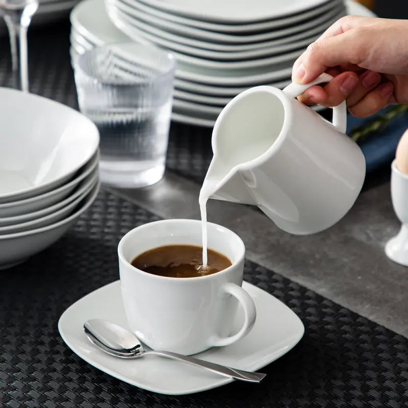 MALACASA Porcelain Dinnerware Set - Square Ceramic Plates & Bowls Set, 18/24/30/36/50 Pieces, Modern Design, Dishwasher & Microwave Safe Cutlery Winter Holiday