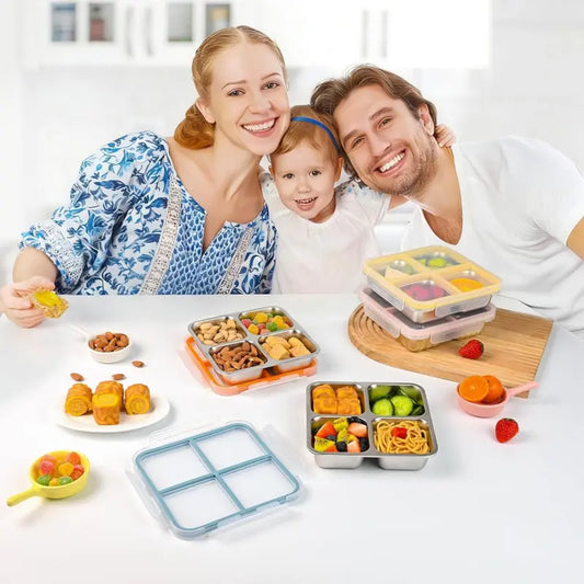Stainless Steel Bento Lunch Box - 4-Compartment Reusable Snack Container, Leak-Proof, Dishwasher Safe, Portable Adults' Stainless Steel Food Storage Container for Camp Kitchen Meal Prep, Travel Gear