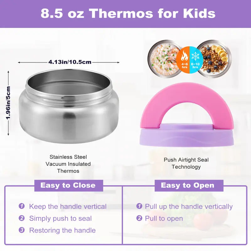 ChicLab Unicorn Pattern Reusable Lunch Box - 4 BPA-Free Compartments, Airtight Leakproof Insulated Sturdy Tableware with 8oz Soup Thermos, Portable Lightweight for School
