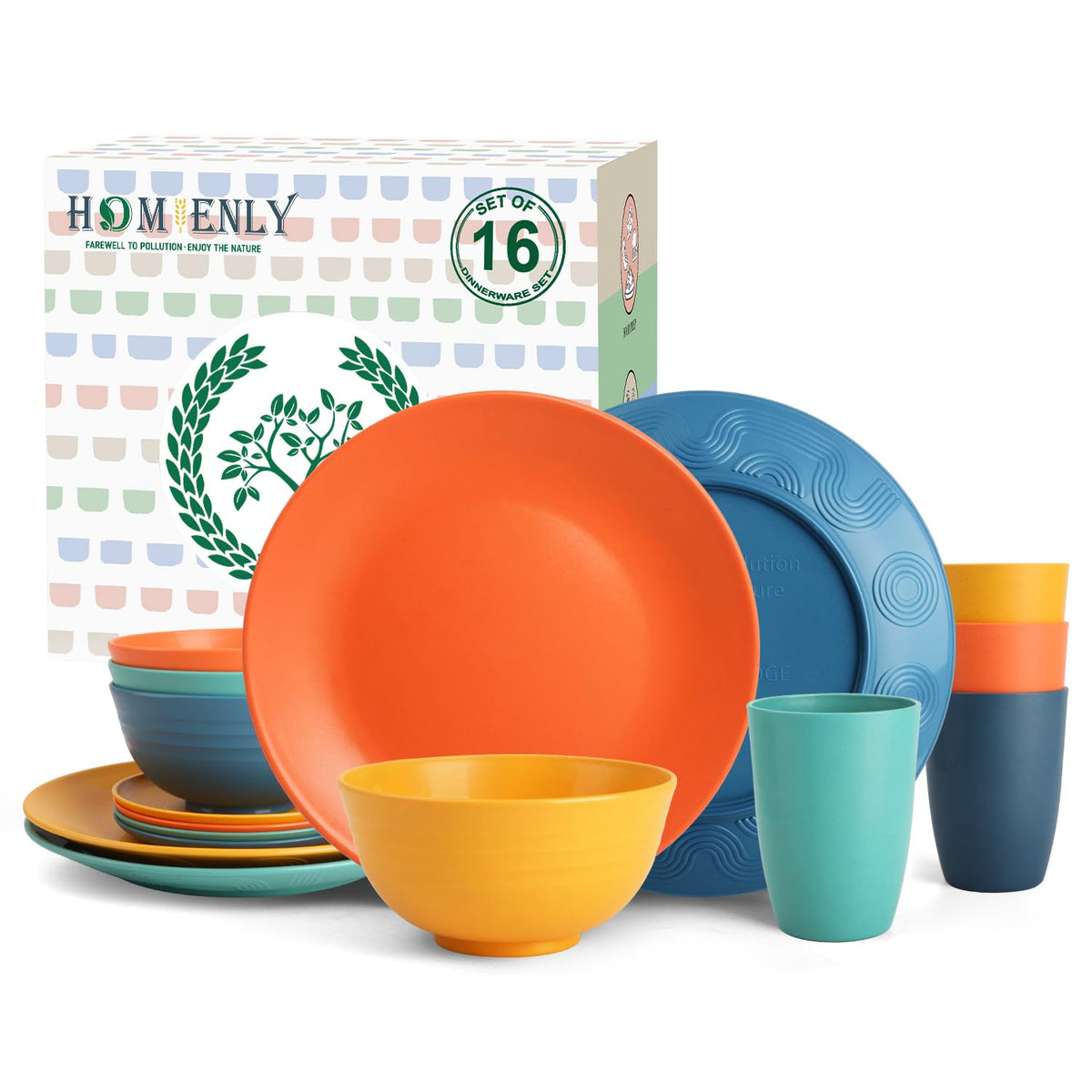 Homienly Kitchen Wheat Straw Dinnerware Set 40 PCS - Dinner Plates, Cereal Bowls, Wheat Straw Cups Set, Microwave and Dishwasher Safe Dishes Set, Unbreakable Dish Set for Party, Outdoor(Grey Stone)