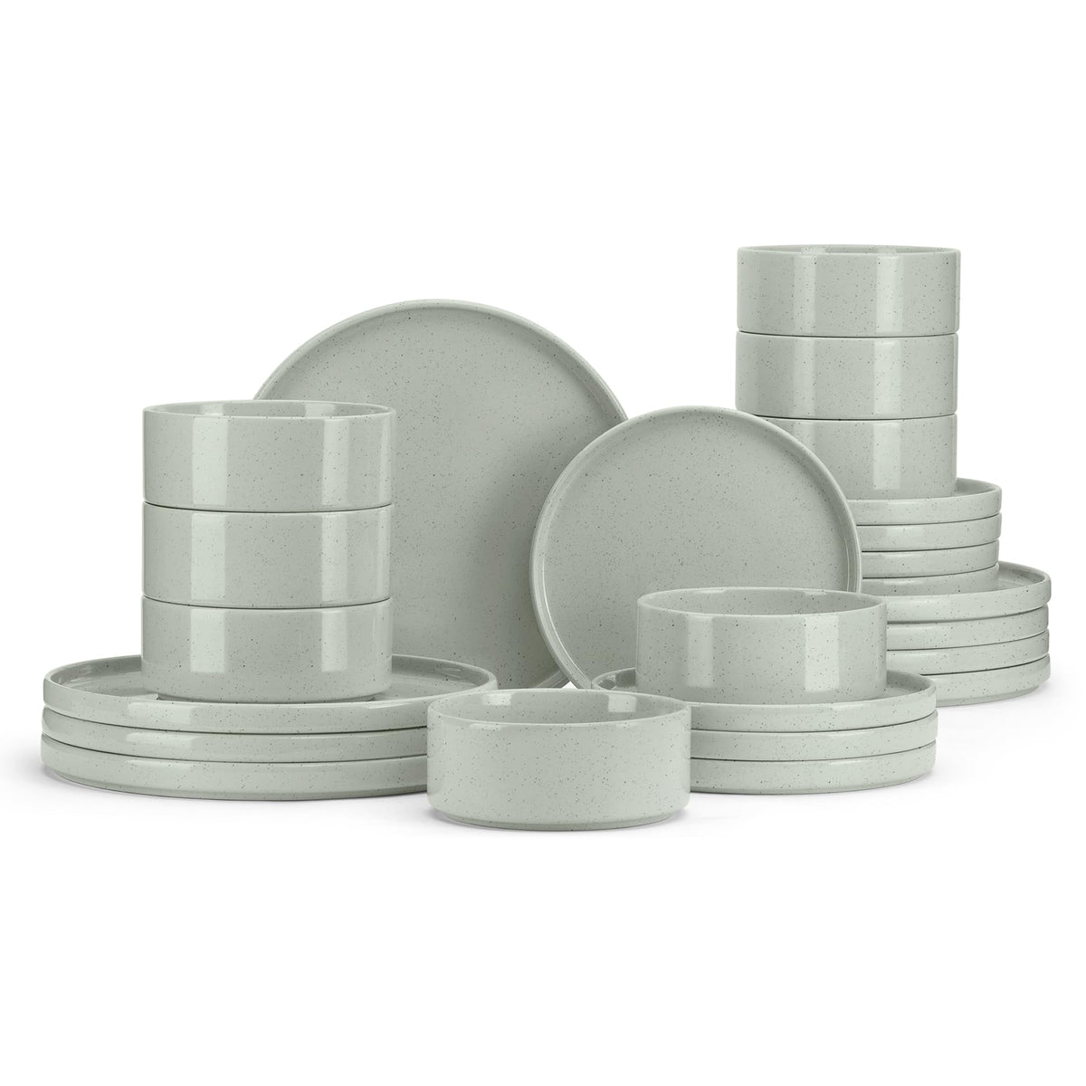E-far Stoneware Dinnerware Sets, 12-Piece Black Plates and Bowls Set for 4