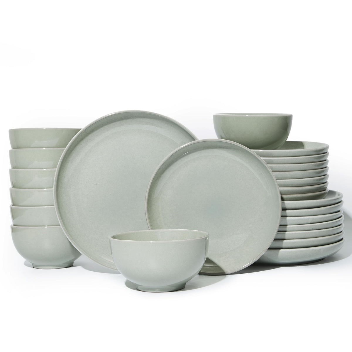 Pokini Stoneware Dinnerware Sets for 8, 24pcs Plates and Bowls Sets Dishes