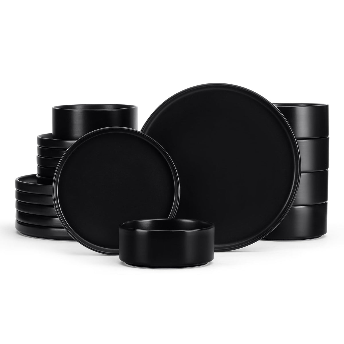 E-far Stoneware Dinnerware Sets, 12-Piece Black Plates and Bowls Set for 4