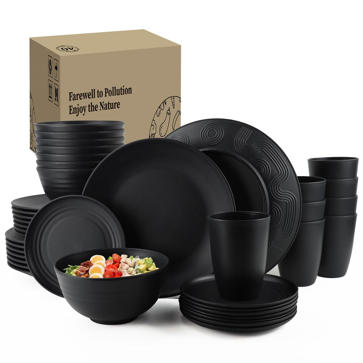 Homienly Wheat Straw Dinnerware Sets 20 PCS Plates and Bowls Sets Microwave and Dishwasher Safe Dish Set Unbreakable Camping Dish Set Cups and Plates Sets for Kitchen, Picnic, RV (Multilight)
