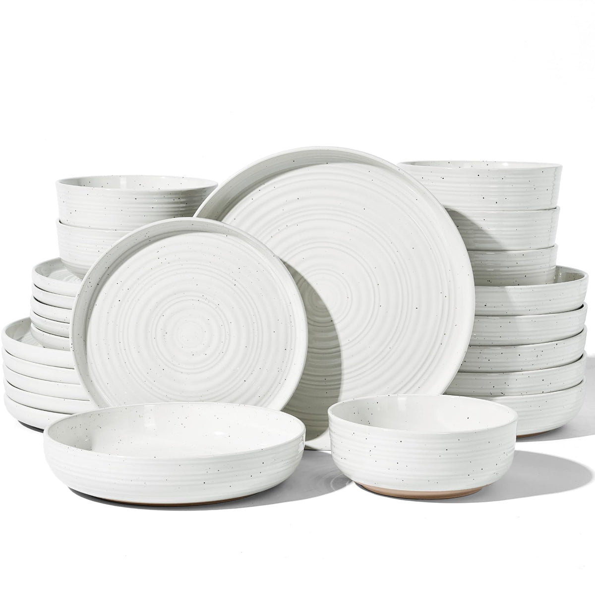 Stoneware Dinnerware Sets for 6, Plates and Bowls, Brown