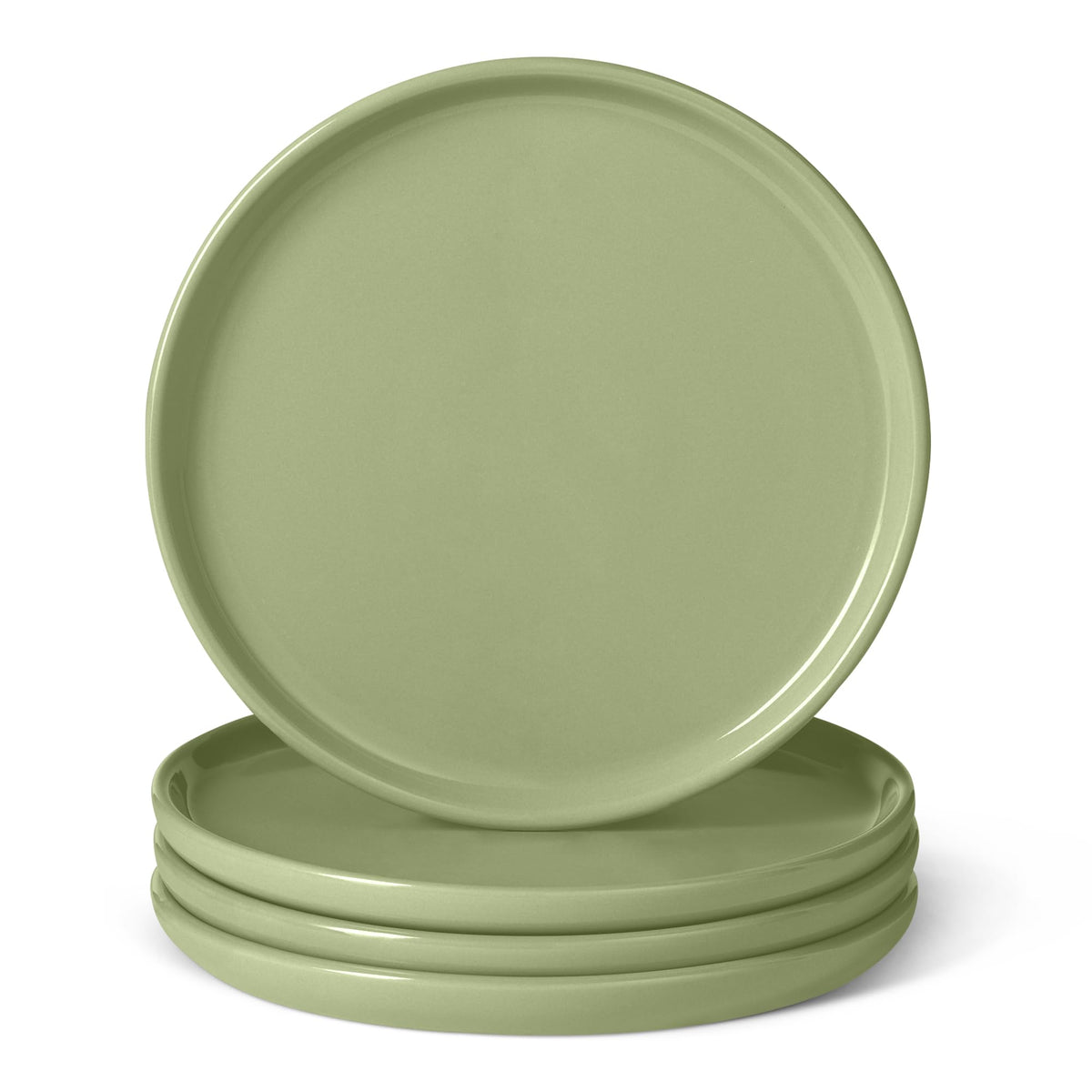 Amazon Basics Glazed Stoneware Dinnerware, 12-Piece Set, 4 Full Place Settings, Microwave and Dishwasher-Safe, Olive
