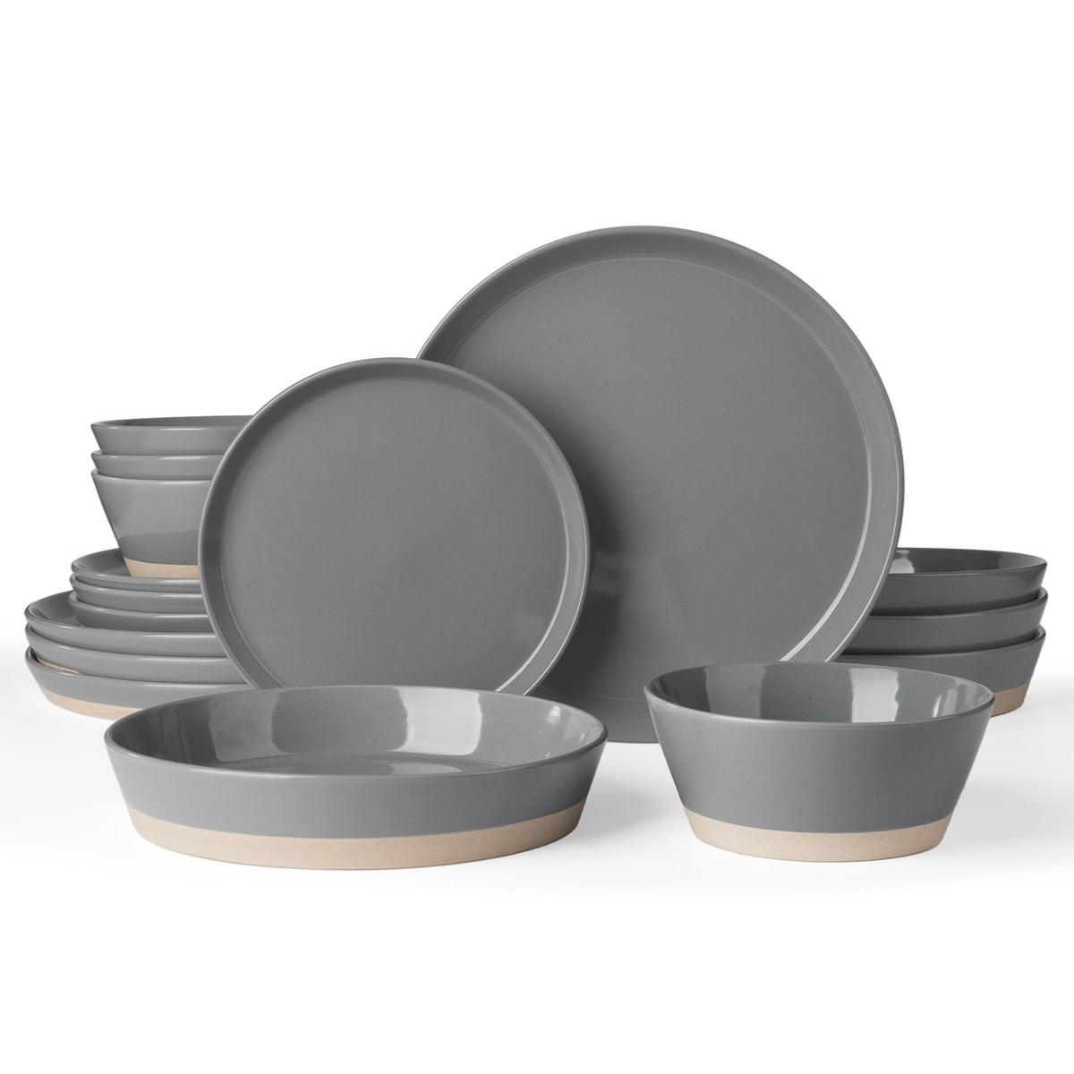 Famiware Saturn Dinnerware Sets, Ceramic Dishes for 4, Rimmed Plates, Bowls