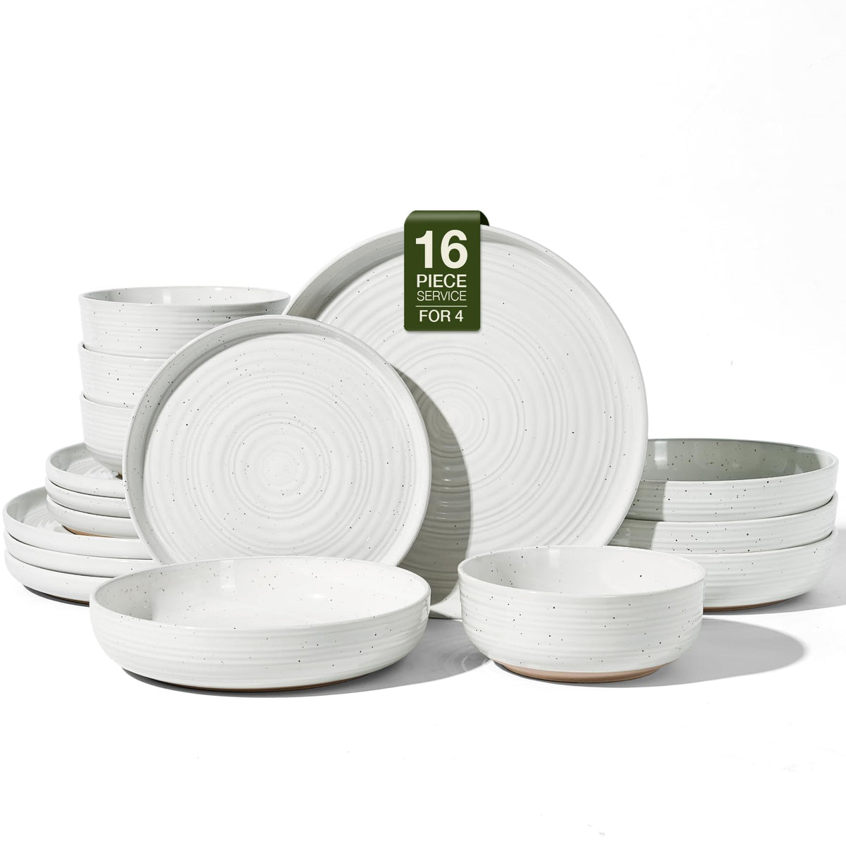 Stoneware Dinnerware Sets for 6, Plates and Bowls, Brown