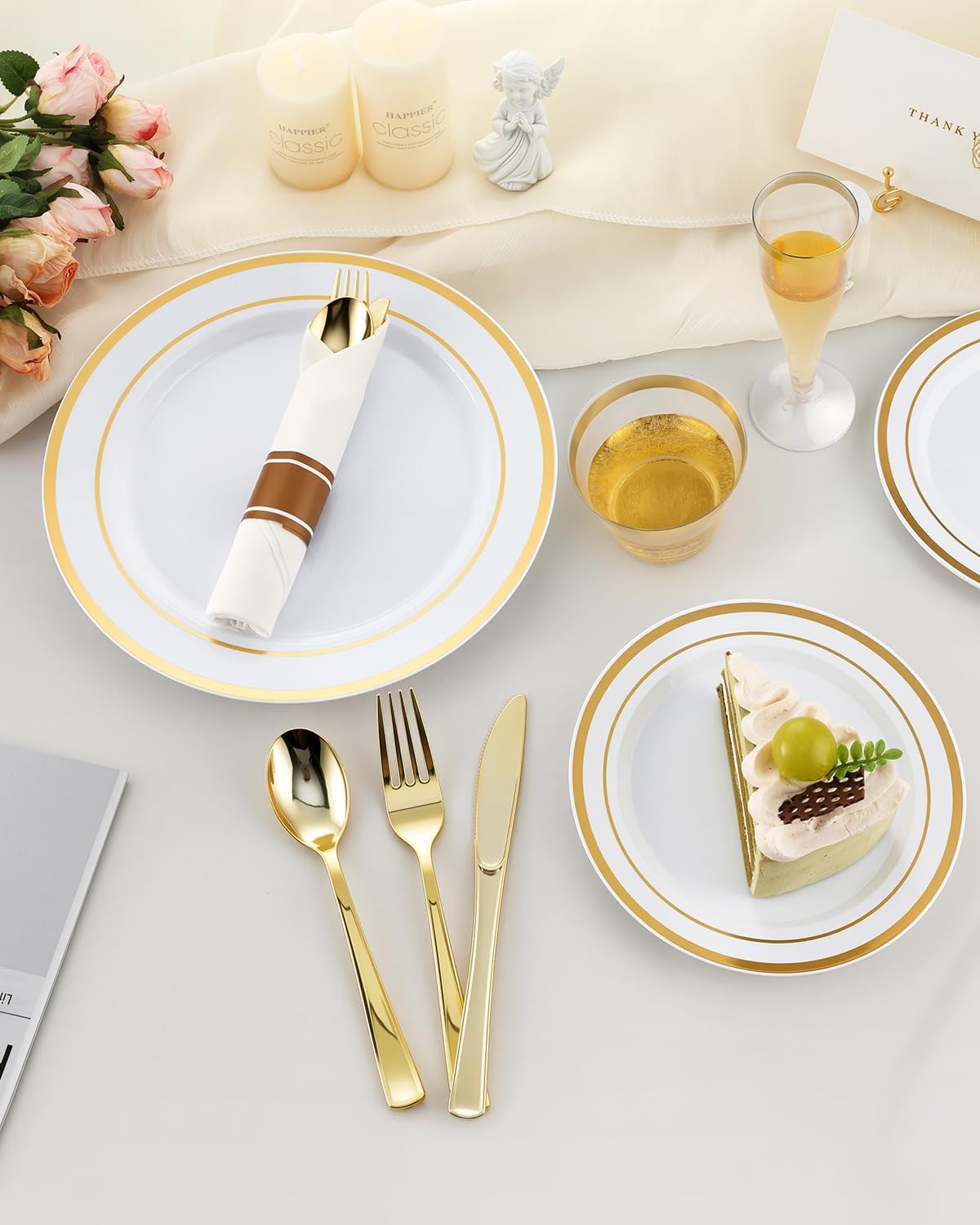 Goodluck 320PCS Gold Plates Sets, Fancy Disposable Dinnerware for 40 Guests