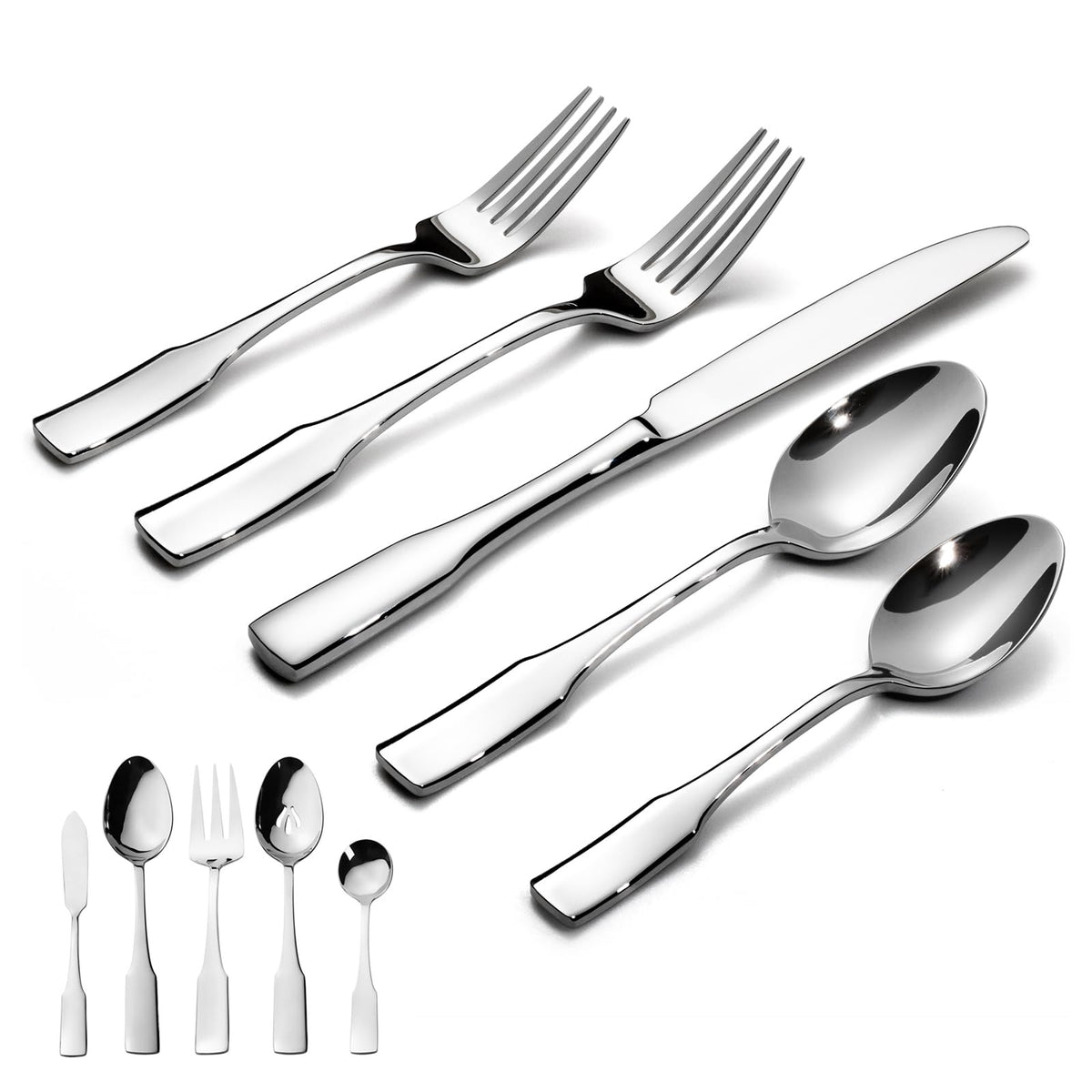 Alata Kate Champagne Gold Mirror 45-Piece Silverware With Utensil-Serving Set, Service for 8, Stainless Steel Flatware, Mirror Polished Cutlery, Dishwasher Safe