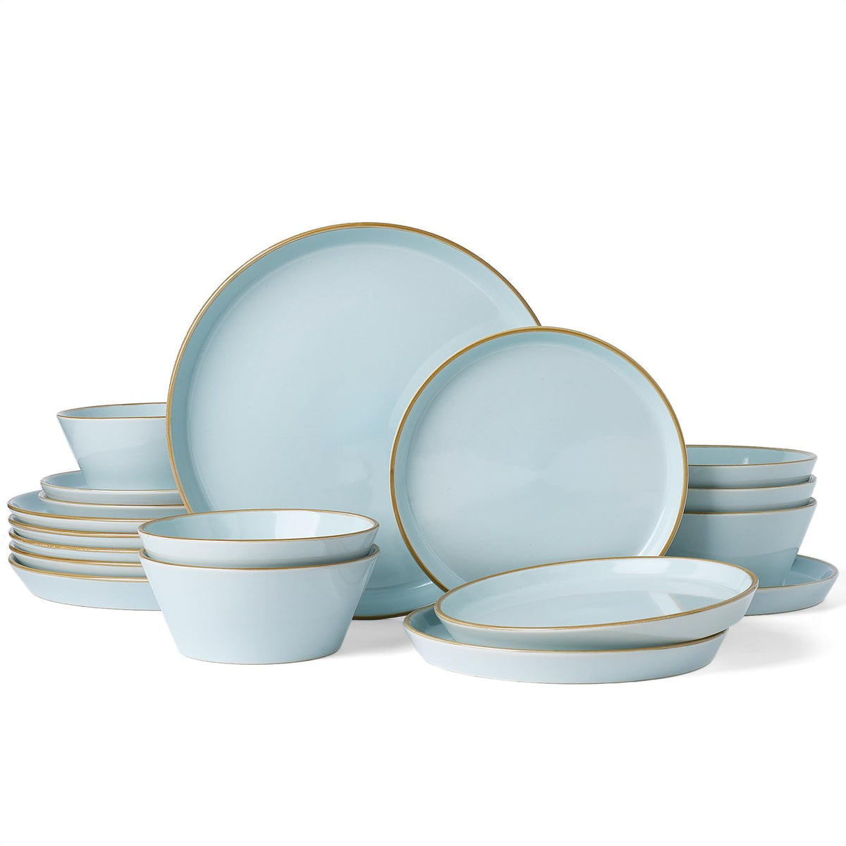 Famiware Saturn Dinnerware Sets, Ceramic Dishes for 4, Rimmed Plates, Bowls