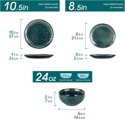 vancasso Starry 12 Pcs Dinnerware Set for 4, Handmade Reactive Glaze, Green