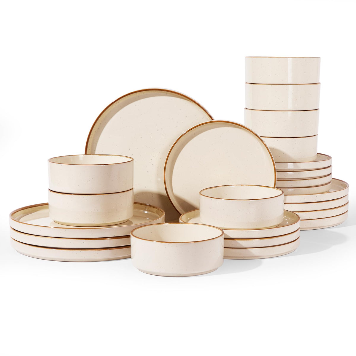 Famiware Nebula Plates and Bowls, 12-Piece Dinnerware Set, Cinnamon Brown