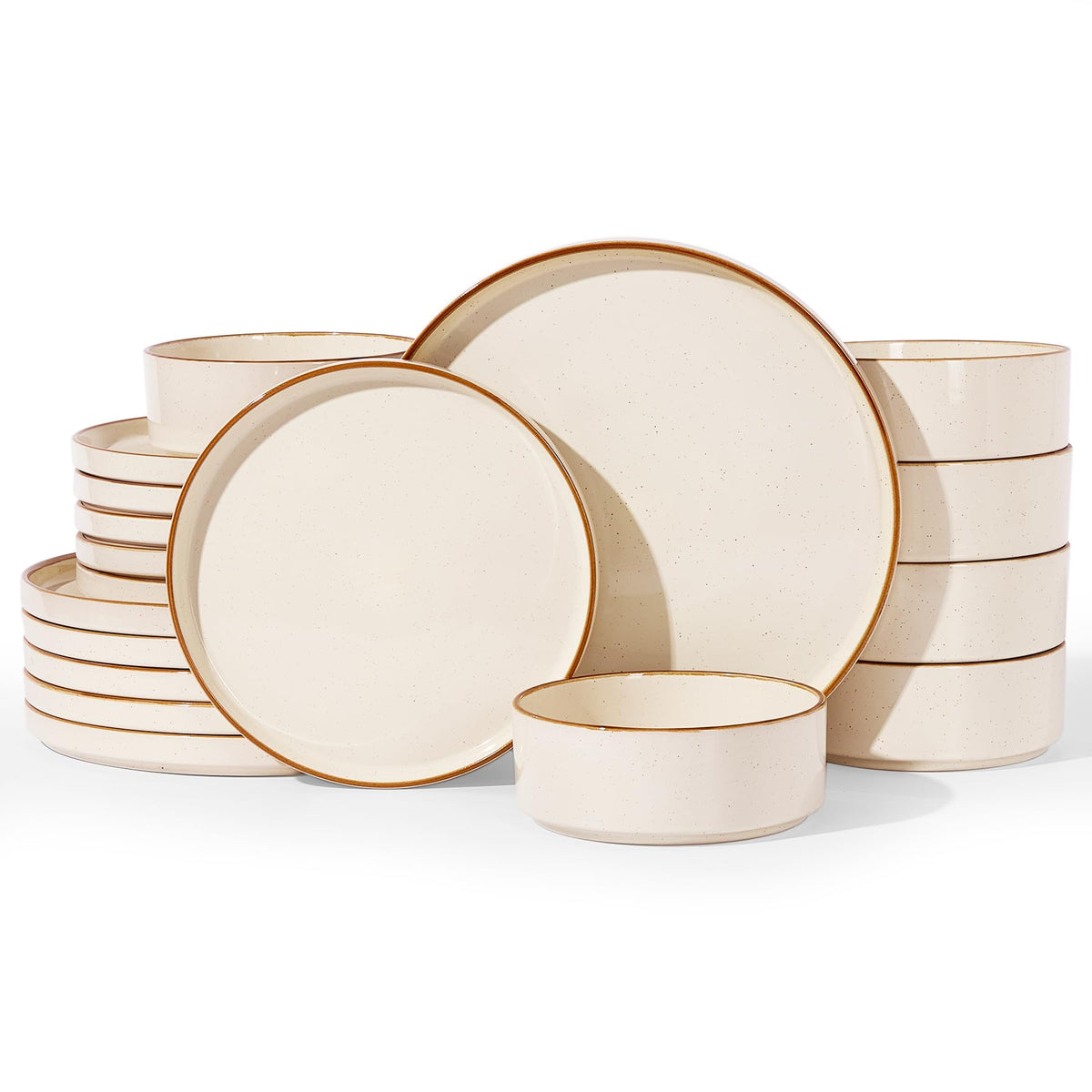 Famiware Nebula Plates and Bowls, 12-Piece Dinnerware Set, Cinnamon Brown