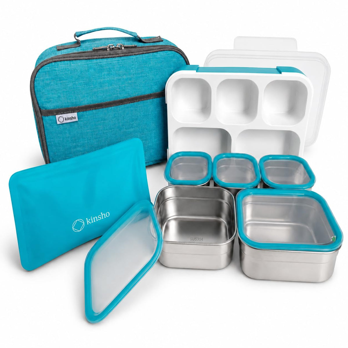 Stainless Steel Big Bento Lunch Box Set For Adults, Kids - Insulated Bag and Ice Pack - Large Leak-Proof Metal Compartment Meal Prep Food & Snack Containers for Work Travel School, 42 oz Grey Black